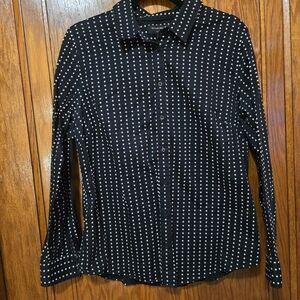 BANANA REPUBLIC Black & White Polka Dot Button Down Blouse Button Up Top Size 14